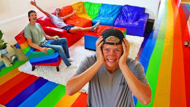 We Rainbow Duct Taped his ENTIRE House Prank! *SATISFYING*