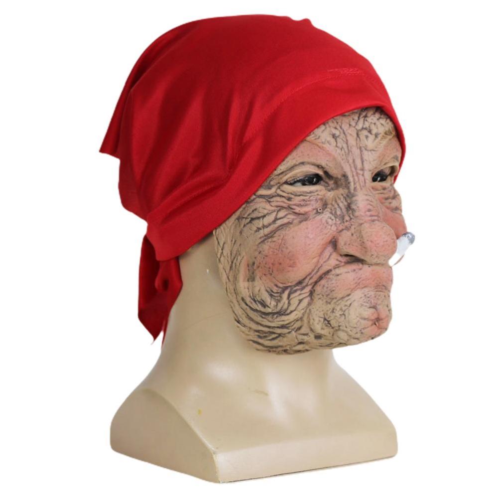 Realistic Halloween Headgear Smoking Old Lady Man Face Cover Latex Head Wear for Halloween Funny Party Cosplay Props Masks