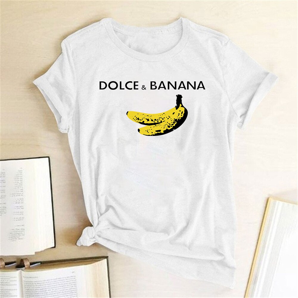 Funny T Shirt Banana Printed Women Short Sleeve Harajuku Ulzzang Tumblr T Shirt Fashion Fruit Style Cute Tops Graphic Tee